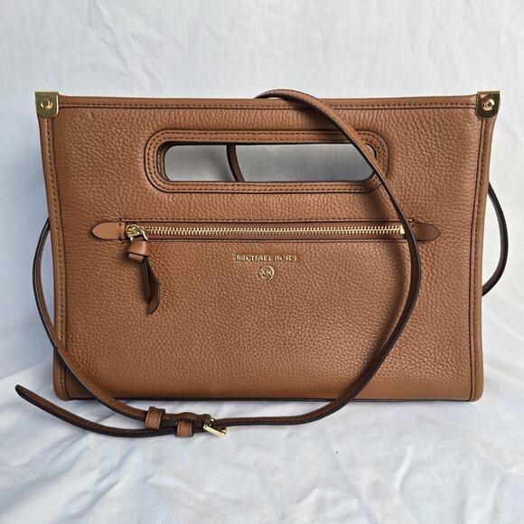 Michael Kors Jane Large Brown Pebbled Leather Clutch Crossbody NWOT - Picture 7 of 16